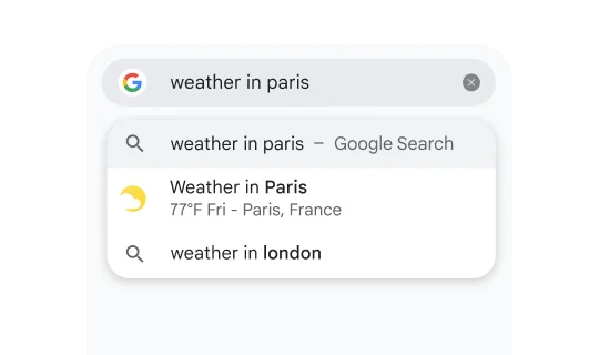A user typed “weather in Paris” into Chrome's address bar and it has instantly generated results.